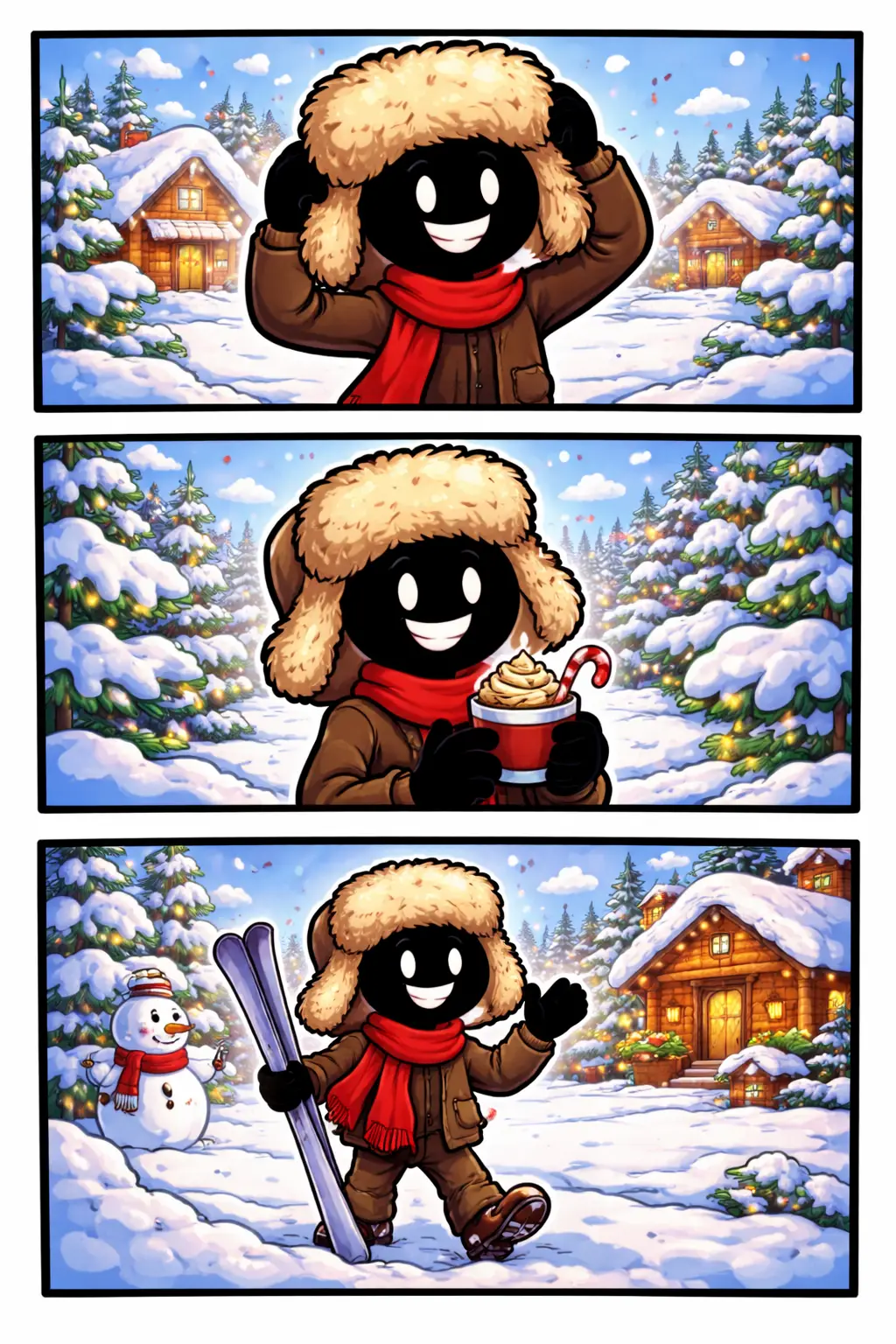 Stripafbeelding van een bontmuts met een stickman in Toonwords-stijl.