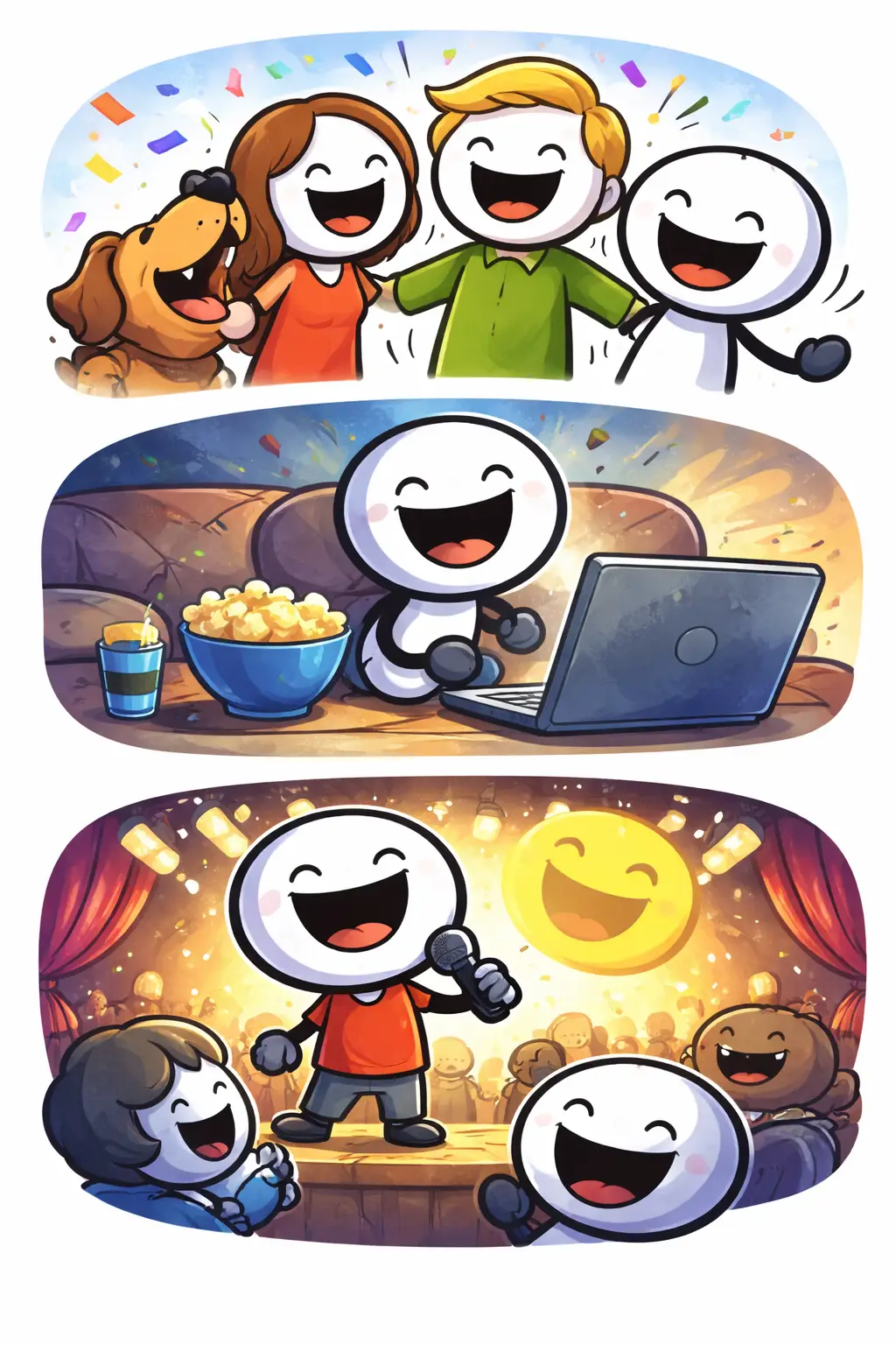 Stripafbeelding van een stickman in Toonwords-stijl over het Nederlandse woord lachen