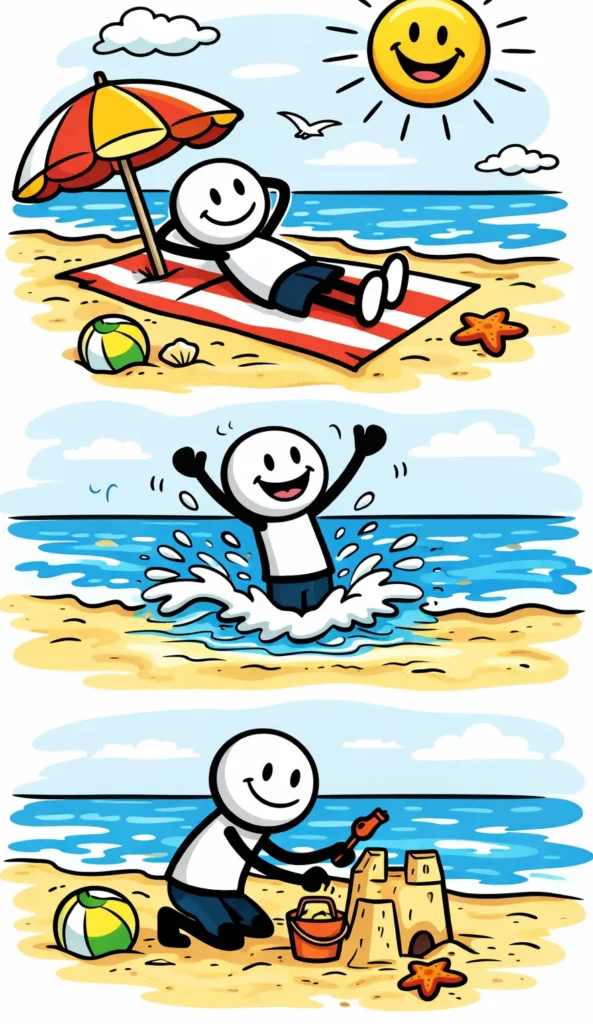 Stripafbeelding van een stickman op het strand – Toonword strand