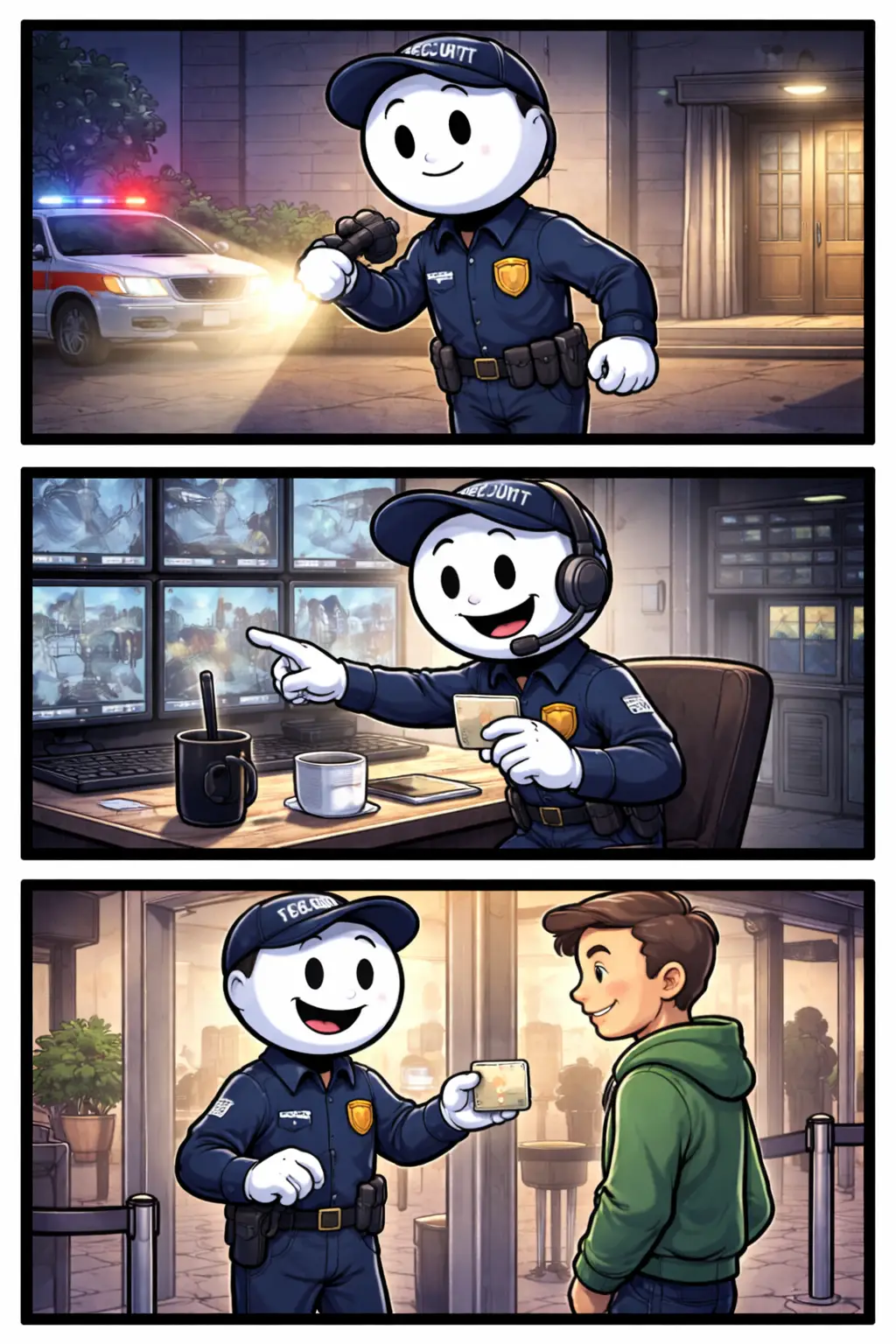 Stickman die een omgeving bewaakt als Toonword voor beveiligingswerk.