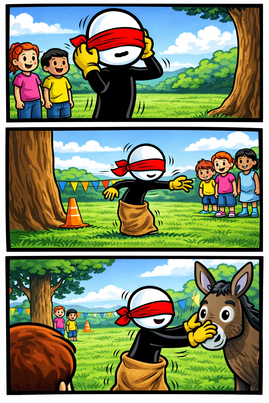 “Stickman speelt een blinddoekspel en tast voorzichtig voor zich uit tijdens het spel.”