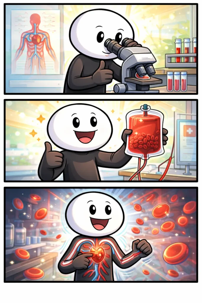 Stickman met zichtbaar stromend bloed, afgebeeld in drie opeenvolgende panelen in Toonwords-stijl.