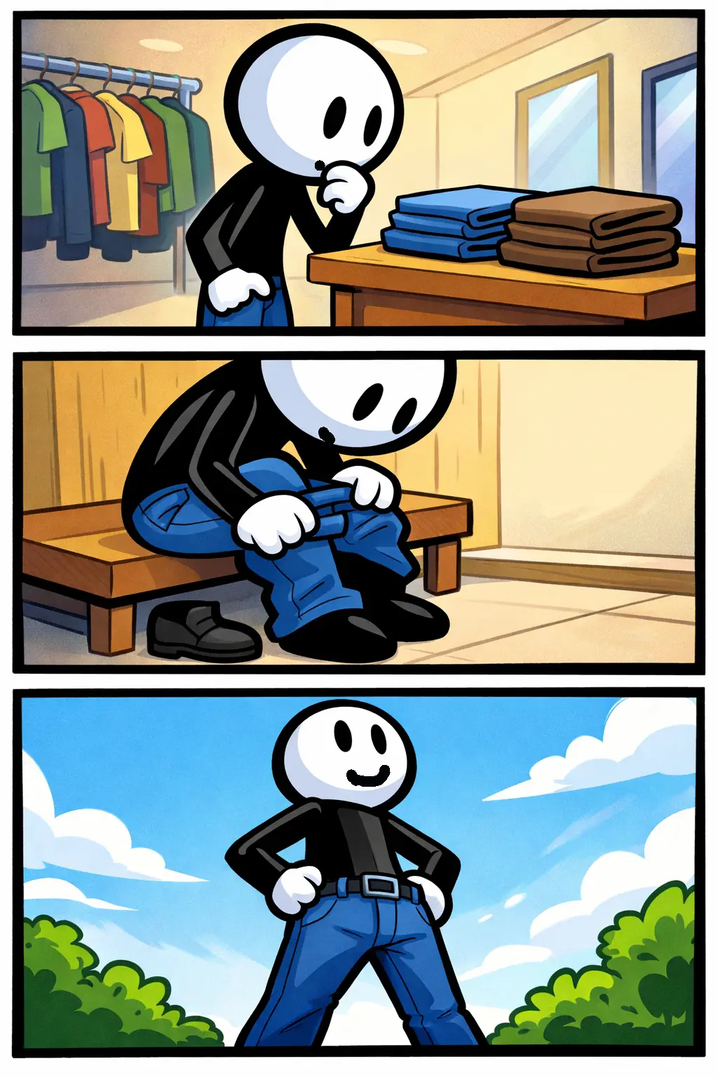 “Toonwords-afbeelding van een stickman met een broek in verschillende houdingen – broek.”