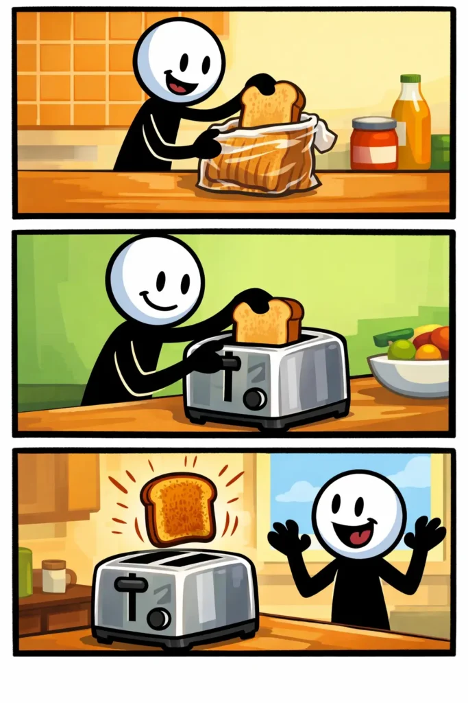 Een broodrooster dat brood verwarmt past precies bij dit Toonword.