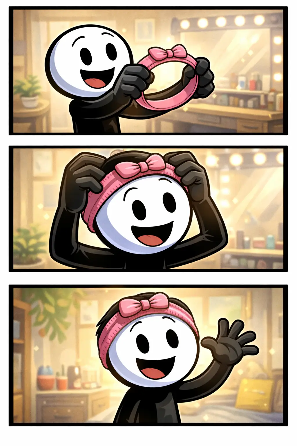 Stickman met een haarband in Toonwords-stijl die het concept van het woord haarband duidelijk uitbeeldt.