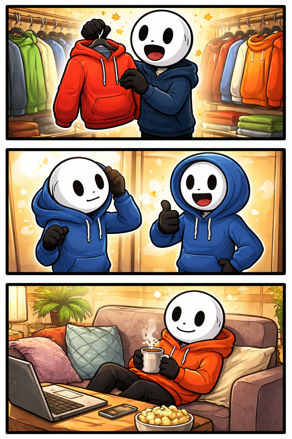 “Toonwords-stickman met een hoodie – illustratie bij het Nederlandse woord hoodie.”