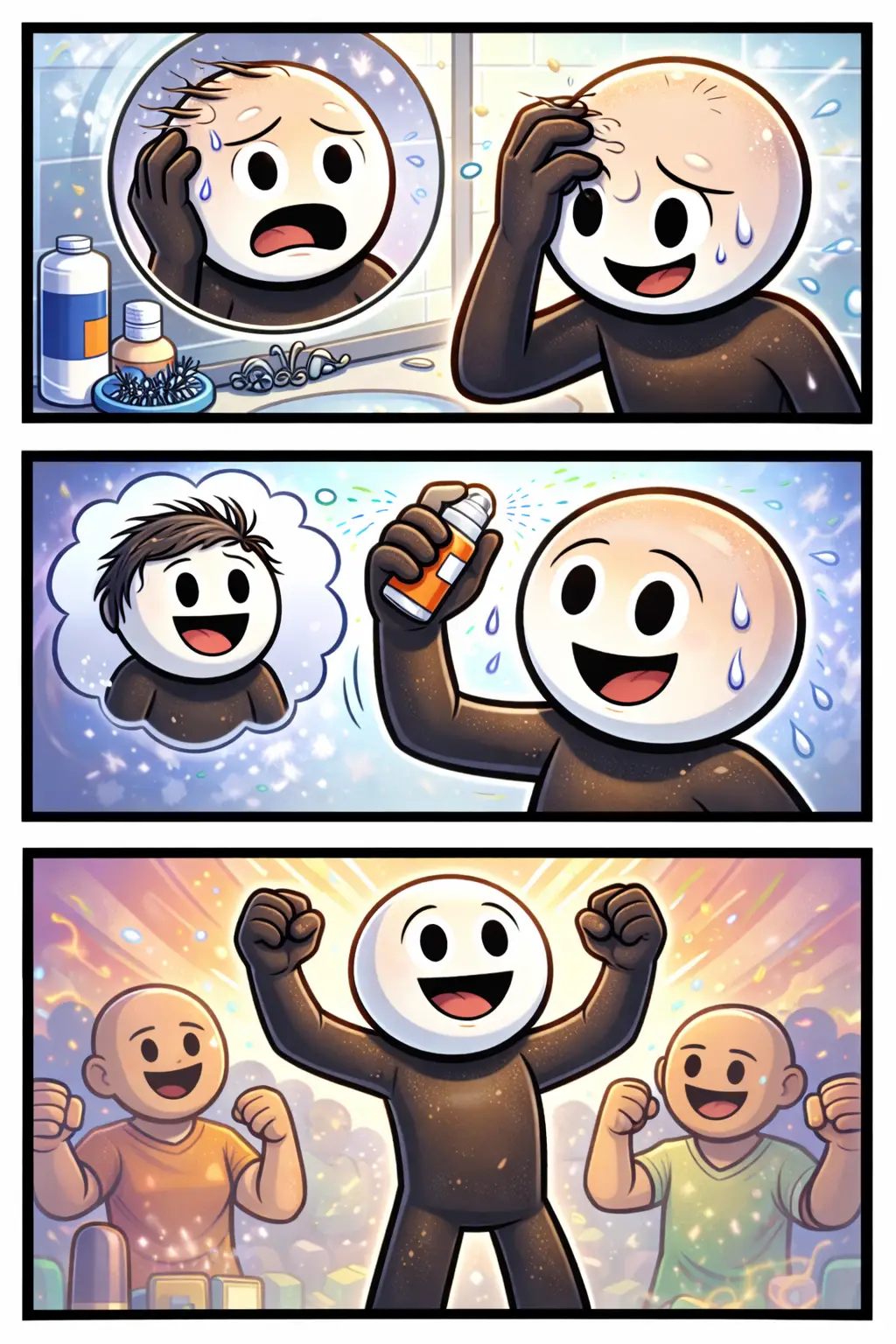 Stickman in Toonwords-stijl die het begrip “kaalheid” uitbeeldt met een duidelijk kale uitstraling.