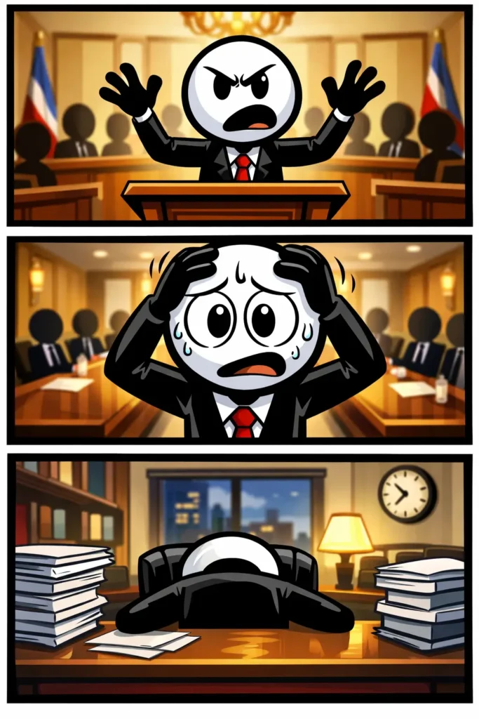 Stickman in vergaderruimte die het Nederlandse woord kabinet verbeeldt in een politieke setting.