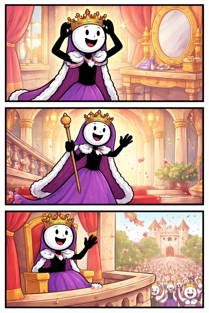 Een stickman die als koningin optreedt toont duidelijk het woord koningin.