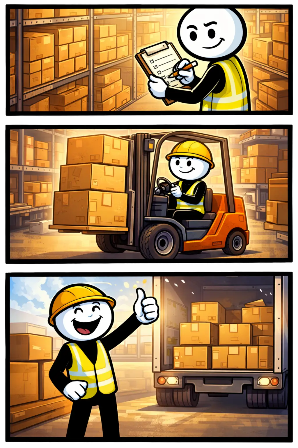 Stickman die dozen verplaatst als Toonword voor logistiek werk.