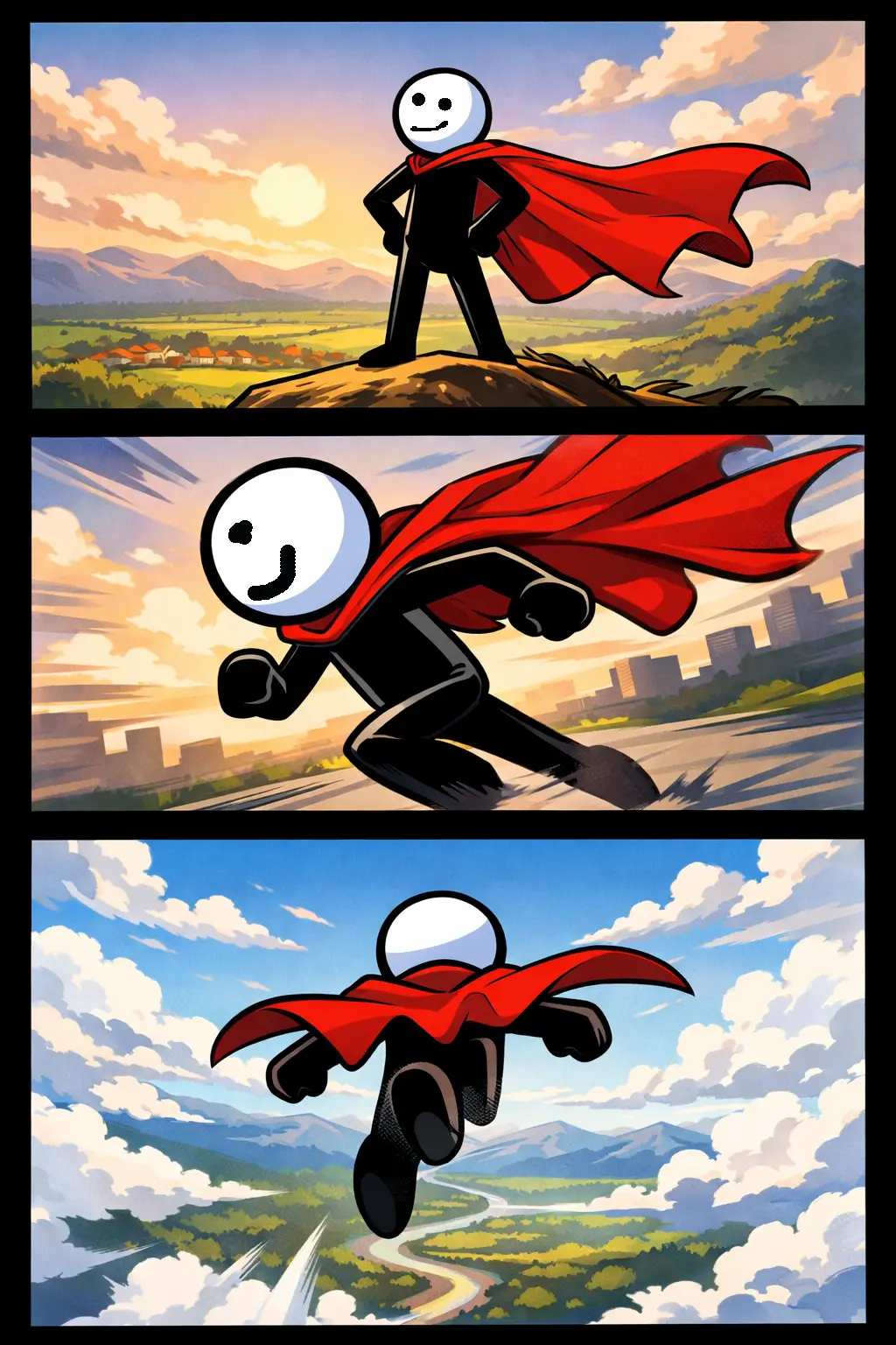 "Stickman met witte kop en zwarte lichaam in een Toonwords-stijl die een mantel draagt – mantel."