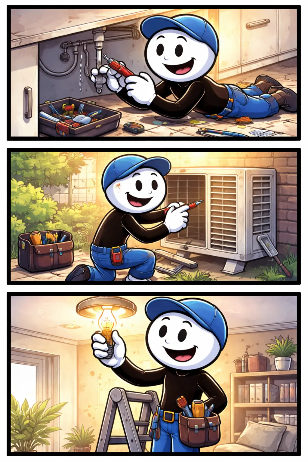 Stickman die iets repareert met gereedschap als Toonword voor onderhoudswerk.