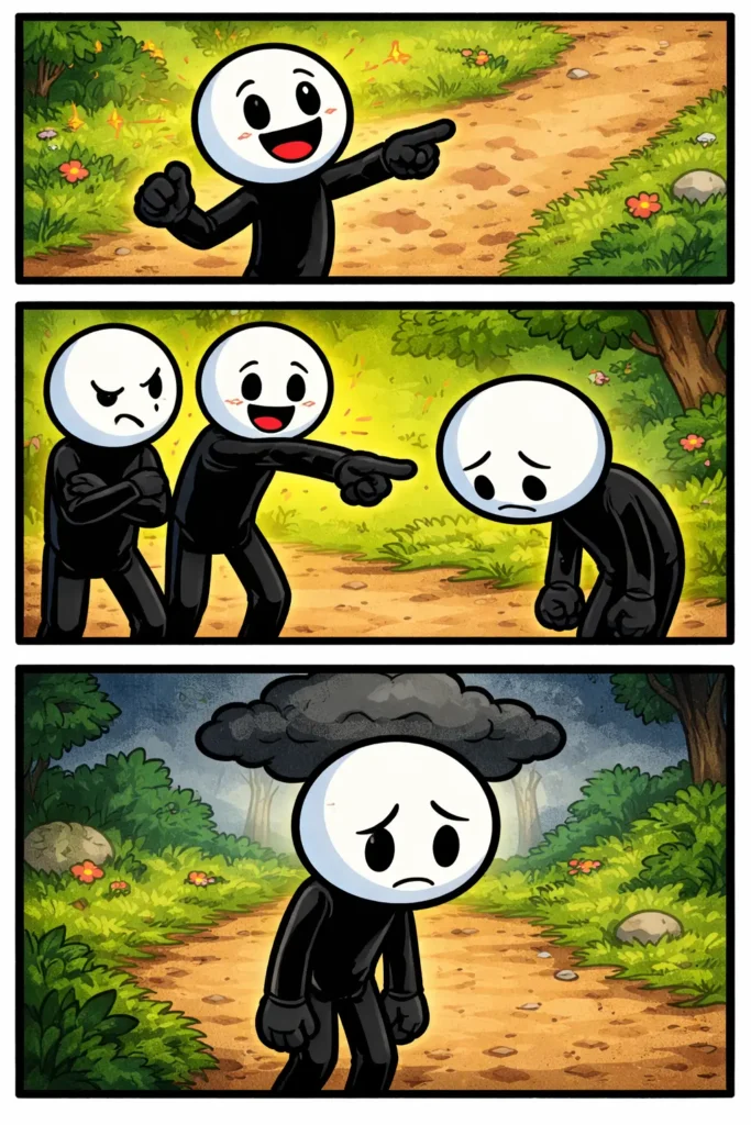 stickman die wordt ontmoedigd in drie scènes, passend bij het woord Ontmoedigen