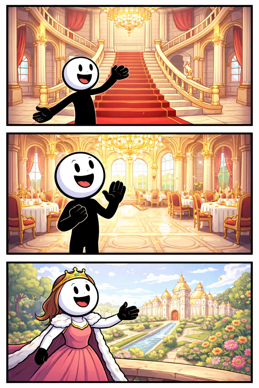 Een stickman die een groot paleis bewondert past precies bij het woord paleis.