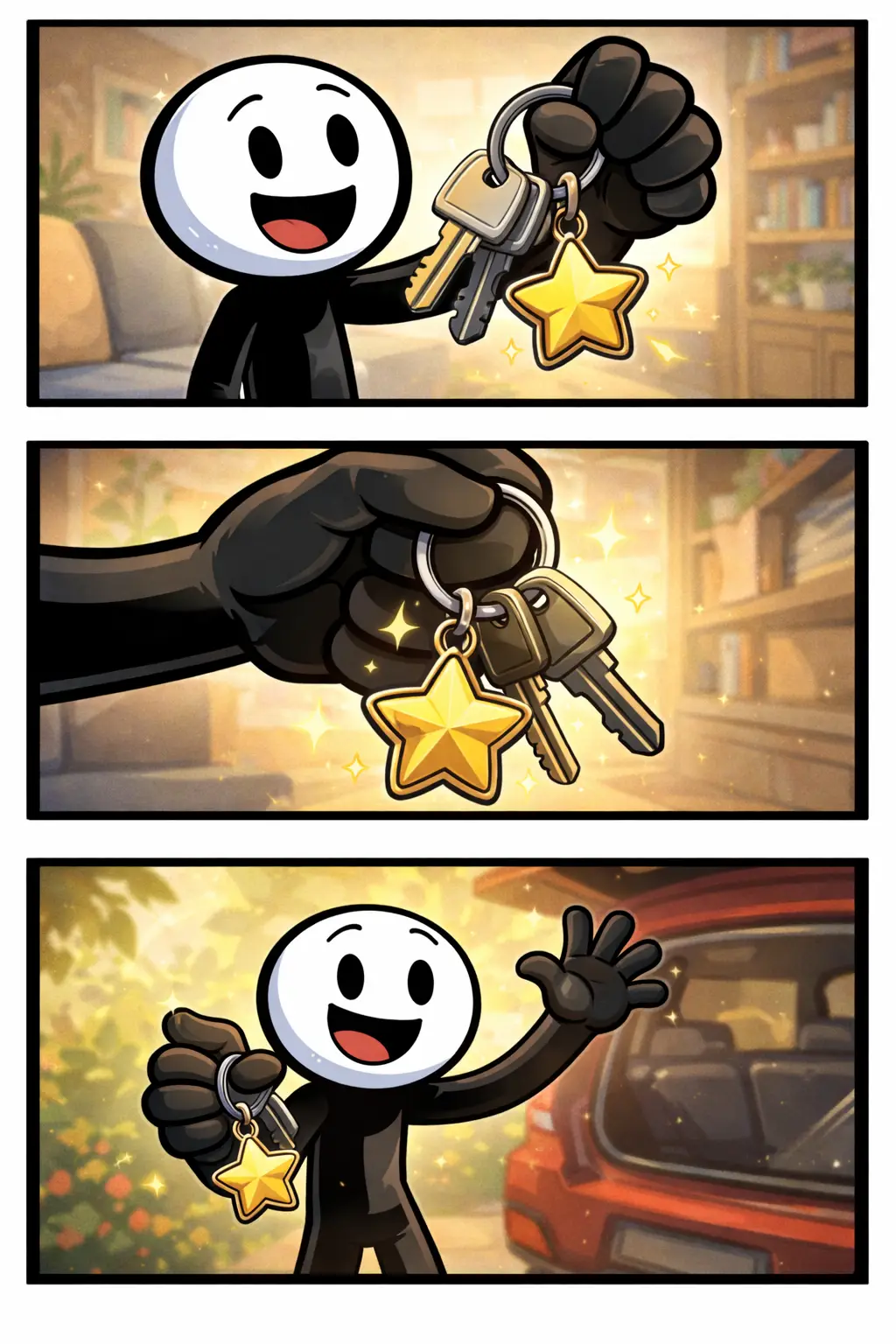 Stickman die een sleutelhanger omhoog houdt als accessoire, passend bij het woord sleutelhanger.