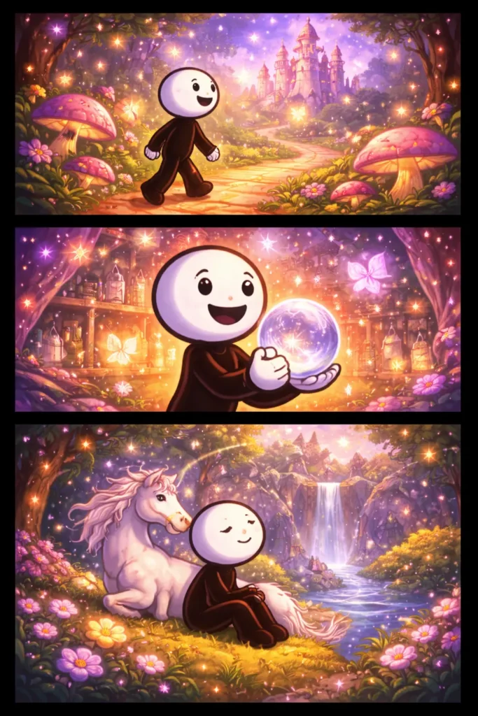 “Toonwords-afbeelding van het woord ‘Sprookjesachtig’ met een magische, betoverende sfeer.”