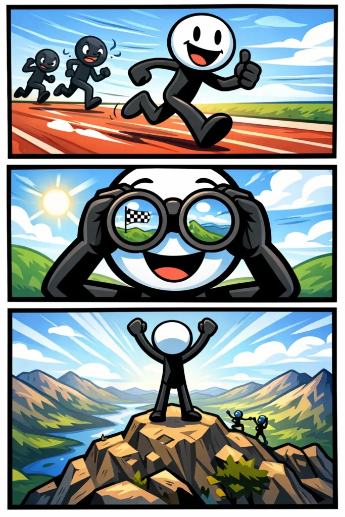 Stickman die een duidelijke voorsprong laat zien op het pad vooruit — voorsprong.