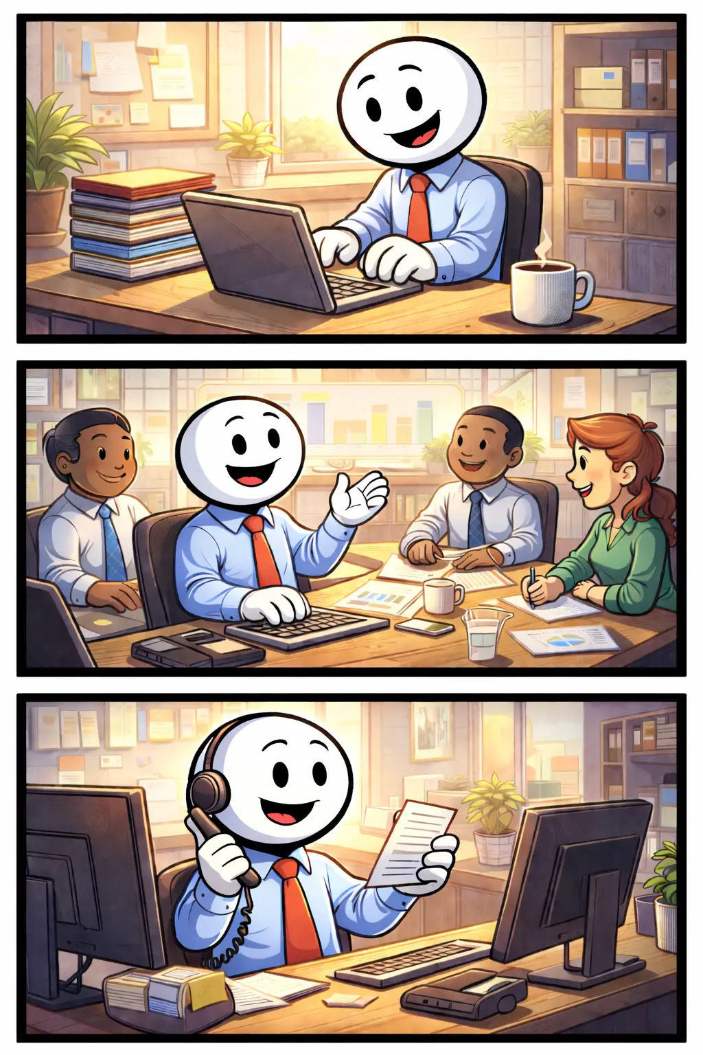 Stickman die achter een bureau werkt in een kantoor als Toonword voor kantoorwerk.