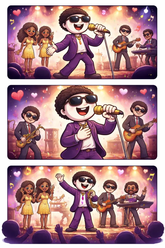 Stripafbeelding in Toonwords-stijl van een stickman die soulmuziek maakt, zonder tekst.