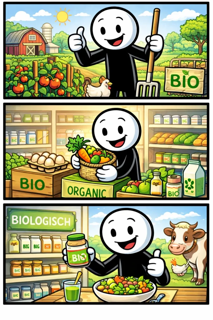 Een biologisch tafereel in Toonwords-stijl met het Nederlandse woord biologisch.