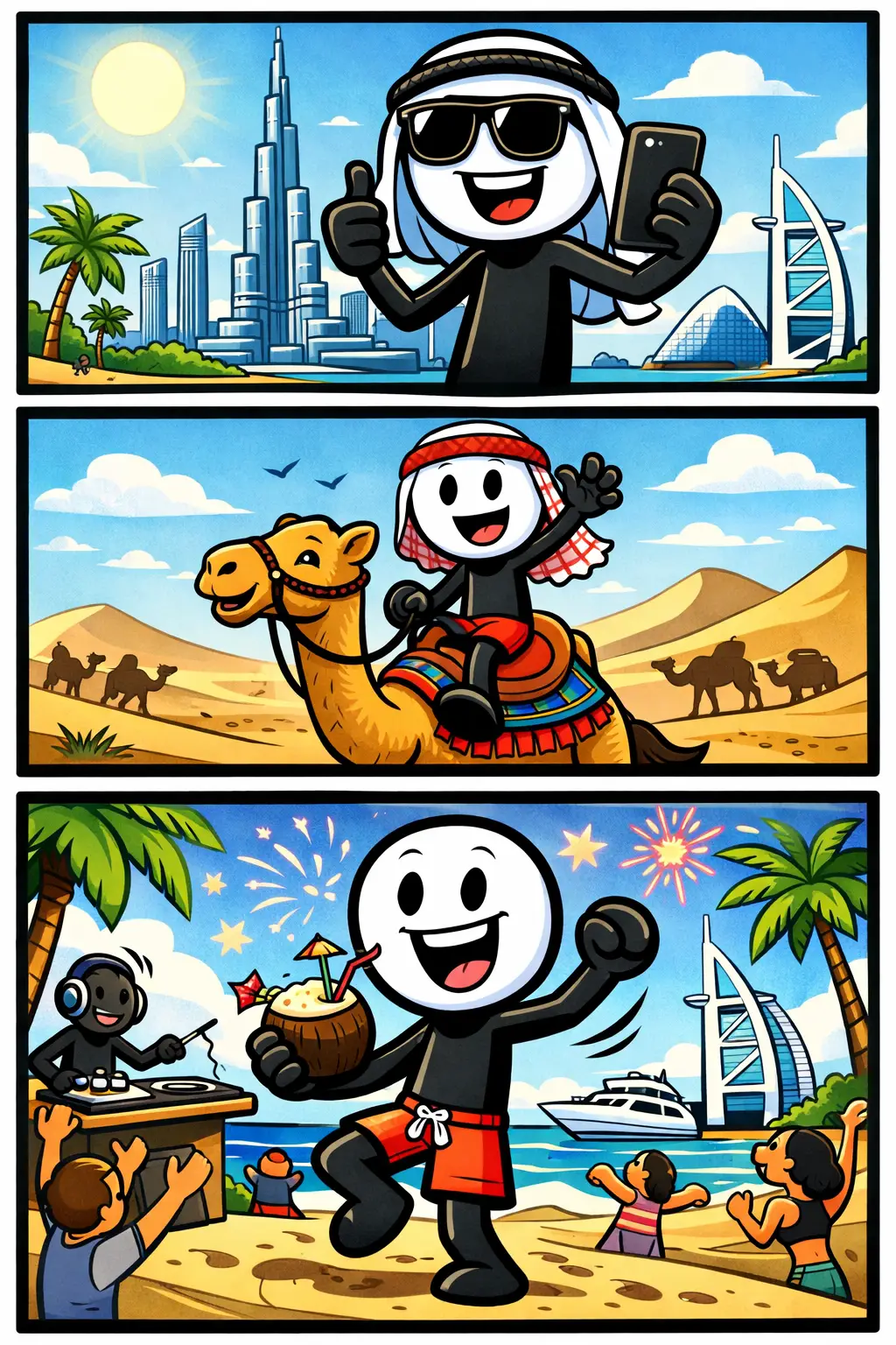 Afbeelding van Dubai met moderne gebouwen en woestijnsfeer voor het woord Dubai.