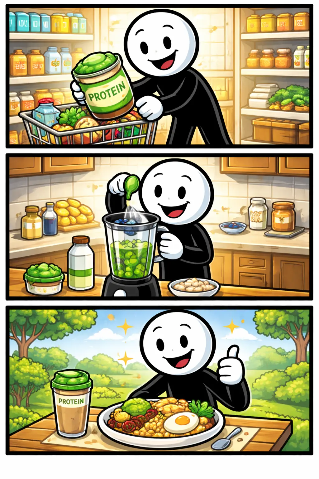 Een eiwitrijk tafereel in Toonwords-stijl met het Nederlandse woord eiwitrijk.