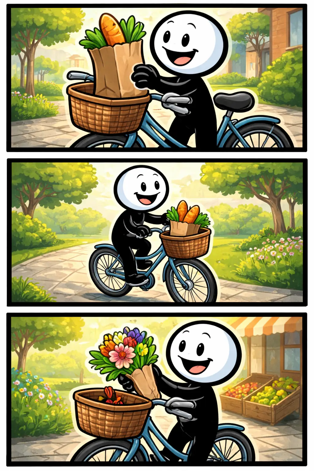 Illustratie van een fietsmand op een fiets in Toonwords-stijl.