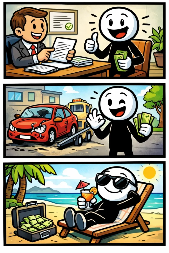 Stripafbeelding in Toonwords-stijl van een stickman bij een schadevergoeding.