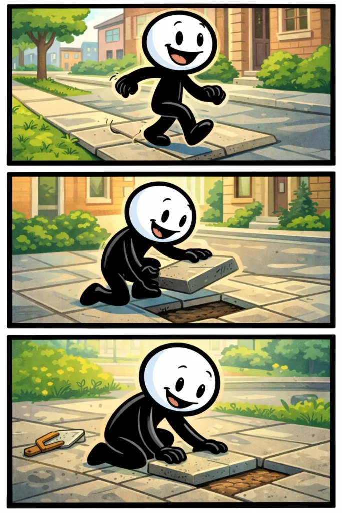 Illustratie van een stoeptegel in een stedelijke straatomgeving in Toonwords-stijl.