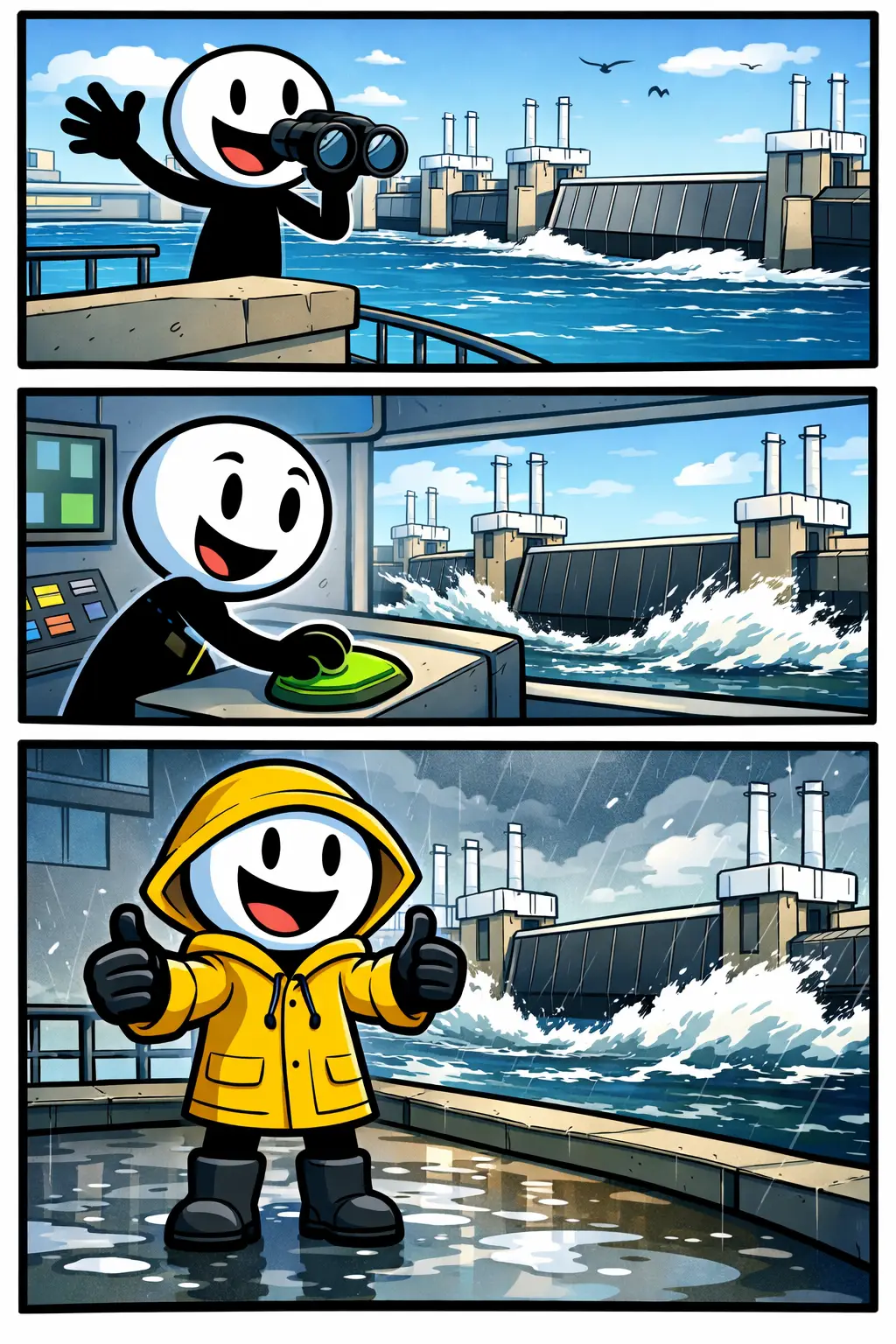 Stormvloedkering met een krachtige waterbarrière die het Nederlandse landschap beschermt.