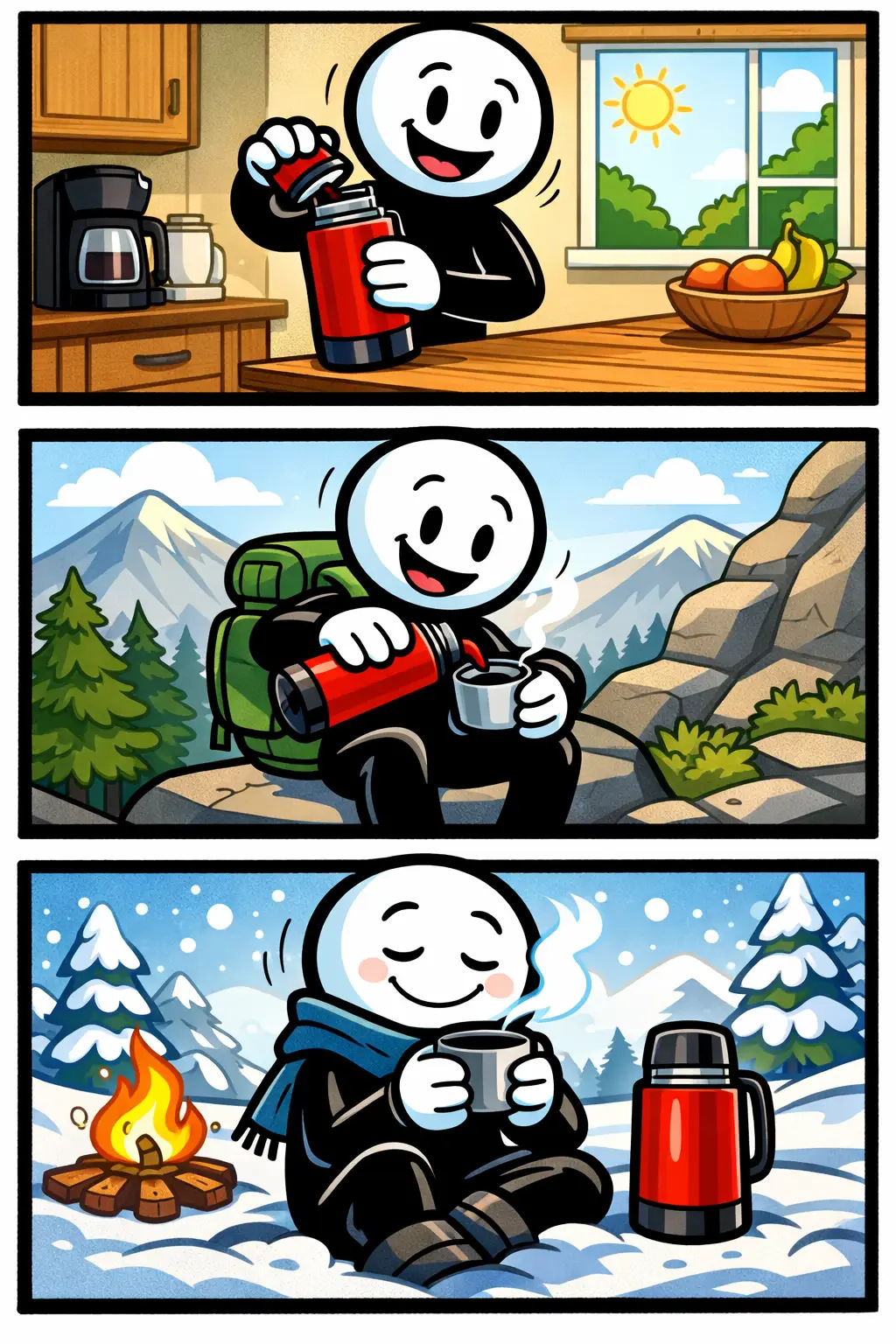 Een thermoskan in Toonwords-stijl die duidelijk laat zien dat het om een warmhoudende kan gaat.