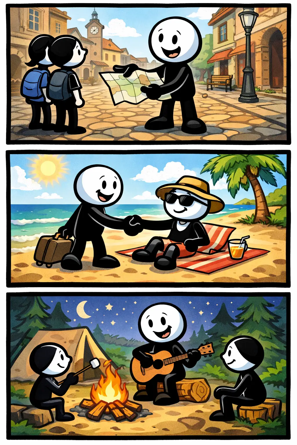 Illustratie van het woord vreemdeling met een scène waarin een onbekende persoon een nieuwe omgeving binnenkomt.