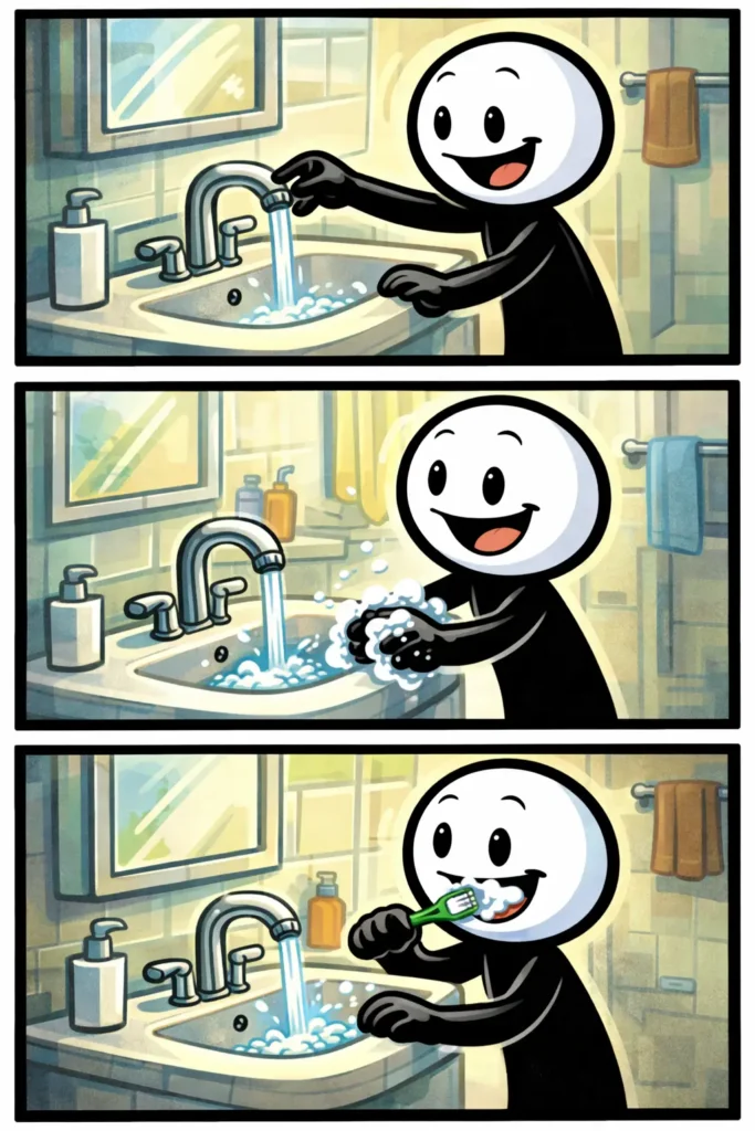 Illustratie van een wasbak in een badkamer in Toonwords-stijl.