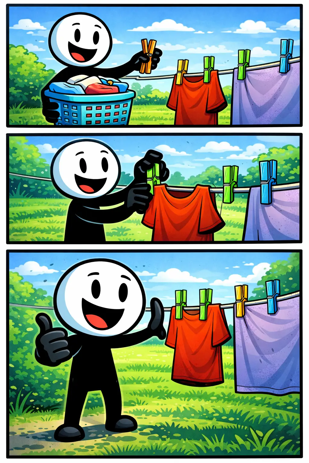 Wasknijper die kleding stevig op een waslijn vastzet in een buitenomgeving.