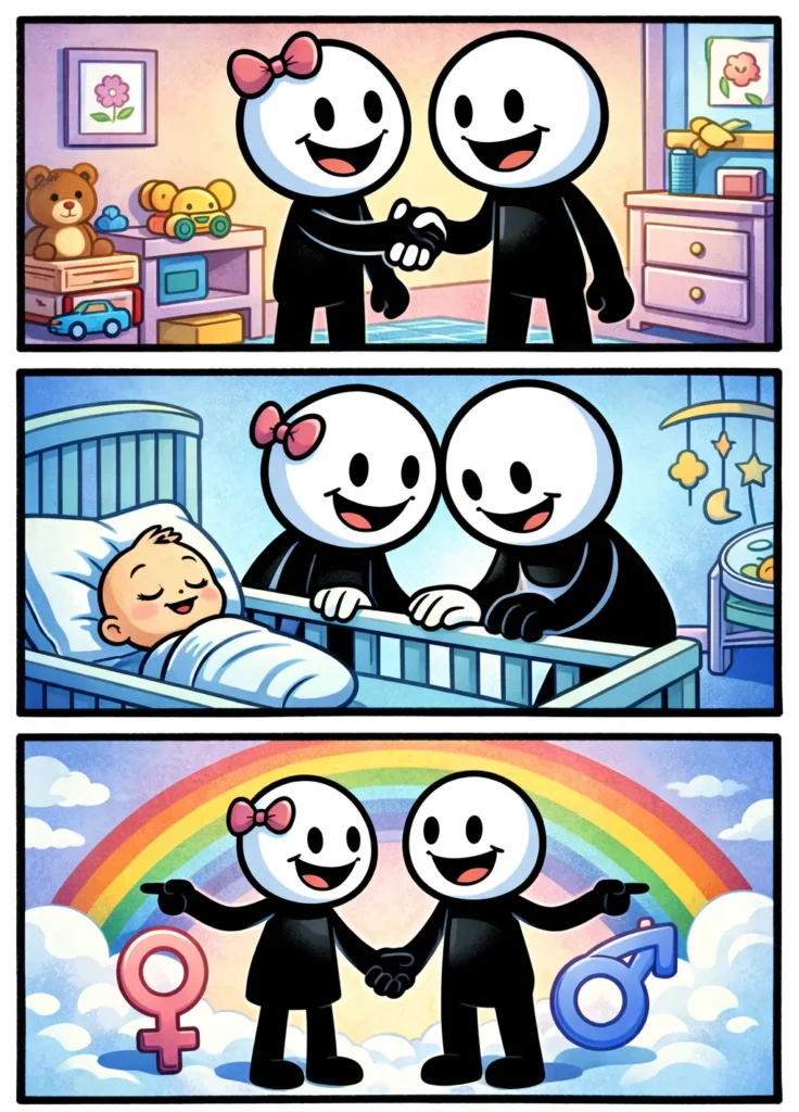 Afbeelding van een stickman die het begrip geslacht op neutrale en eenvoudige wijze uitbeeldt.