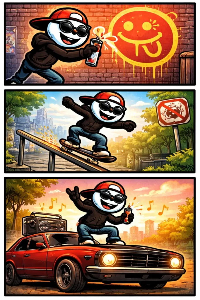 Stickman gedraagt zich als rebel door een verbodsbord te negeren, een andere route te kiezen en zelfverzekerd zijn eigen pad te volgen.